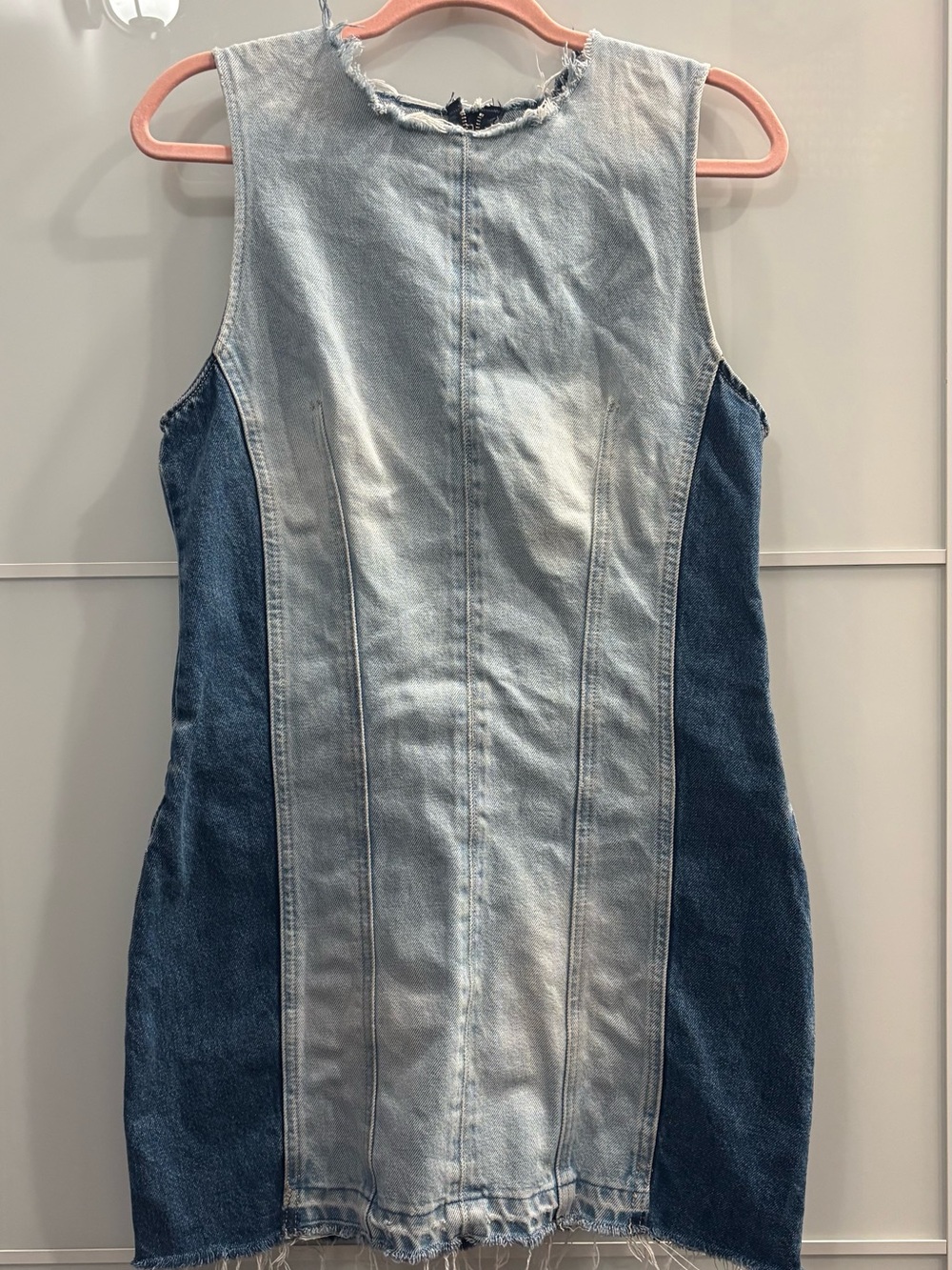 Two-Tone Zara Denim Shift Dress - Light & Dark Blue